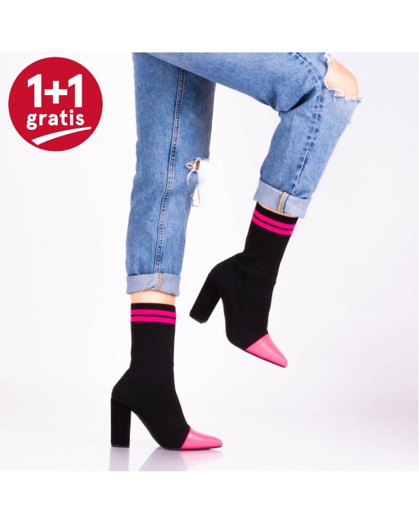 Botine Dama Flash Negru cu Fuchsia