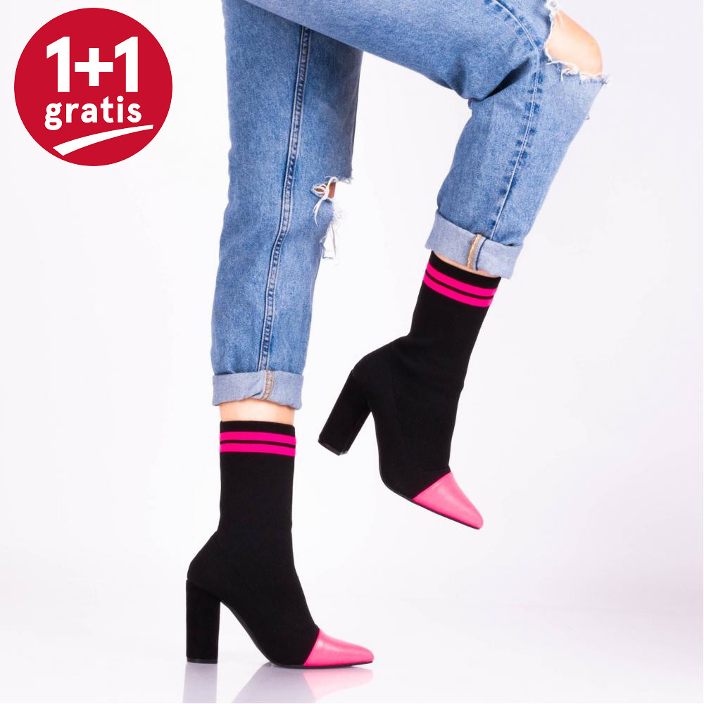 Botine Dama Flash Negru cu Fuchsia