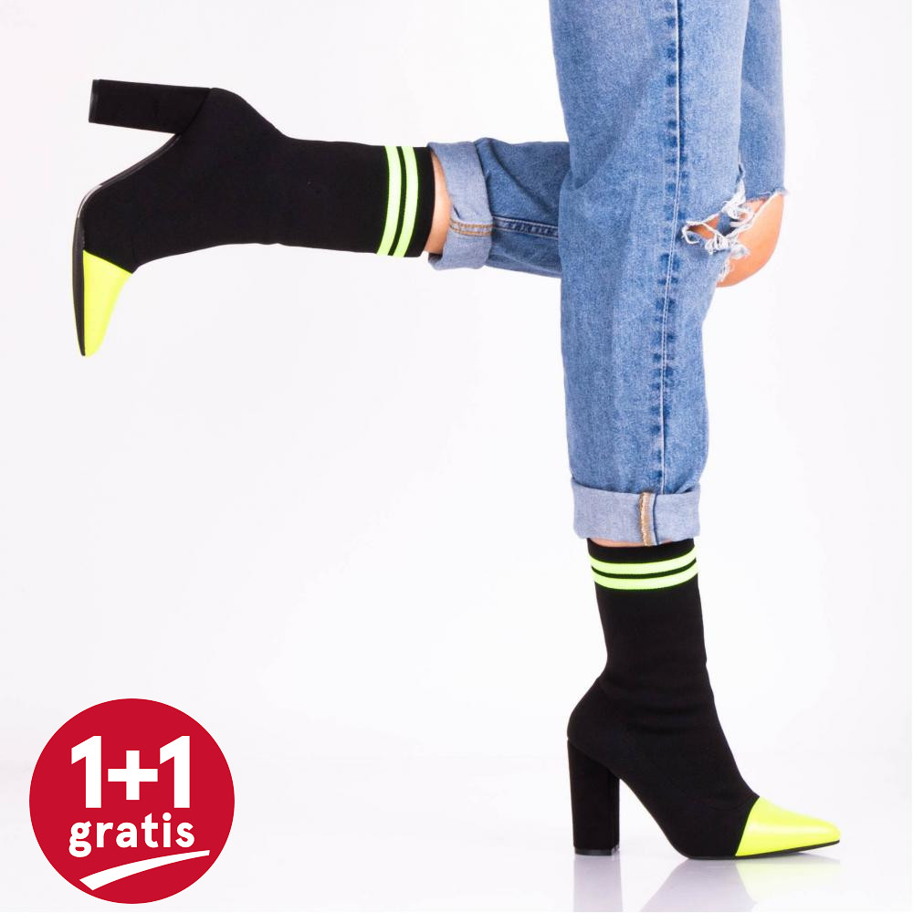 Botine Dama Flash Negru cu Verde