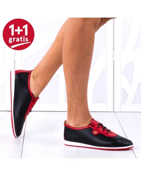 Pantofi Casual Carina Negru cu Rosu